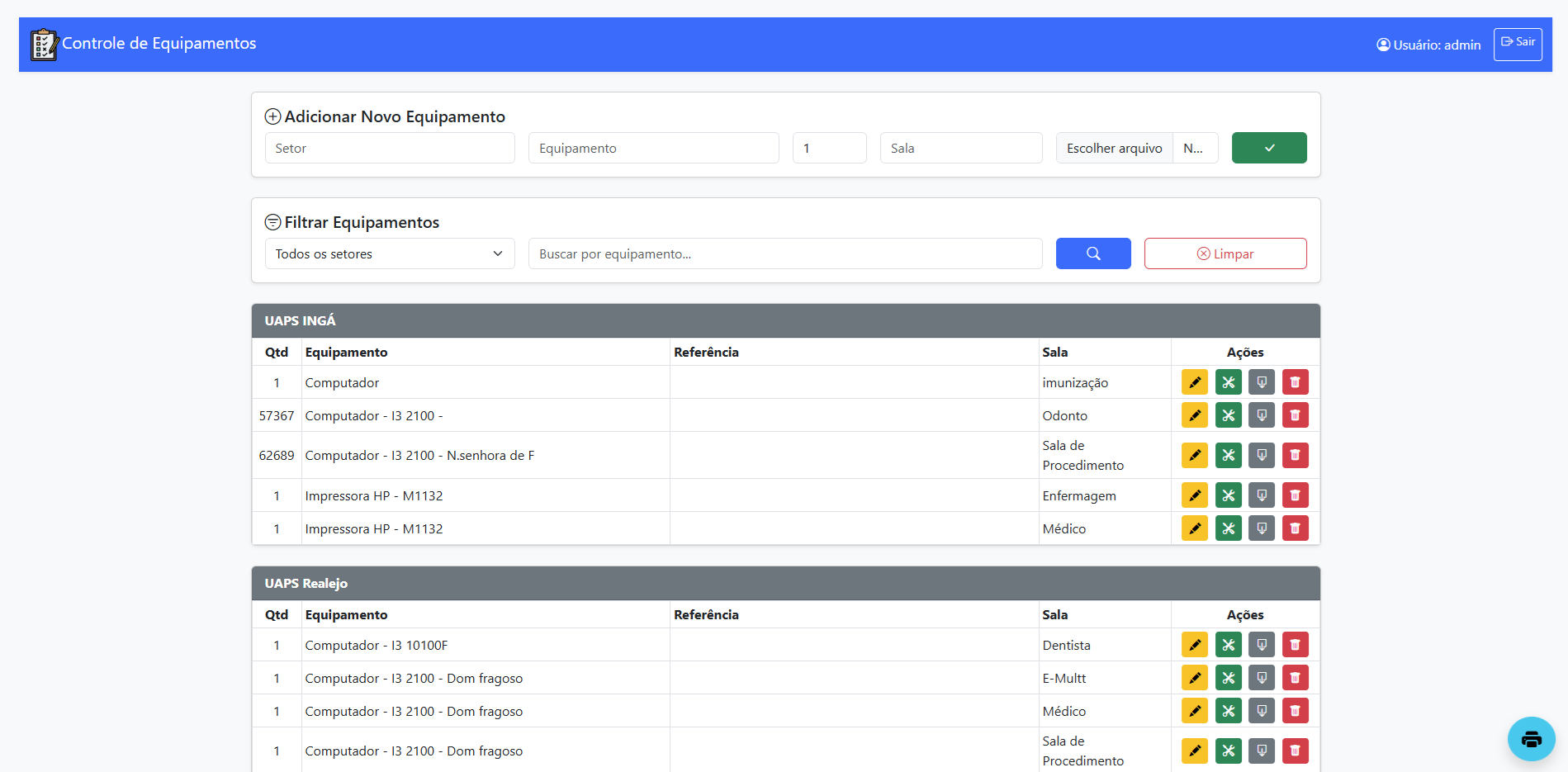 Gestão de Equipamentos - Variação
